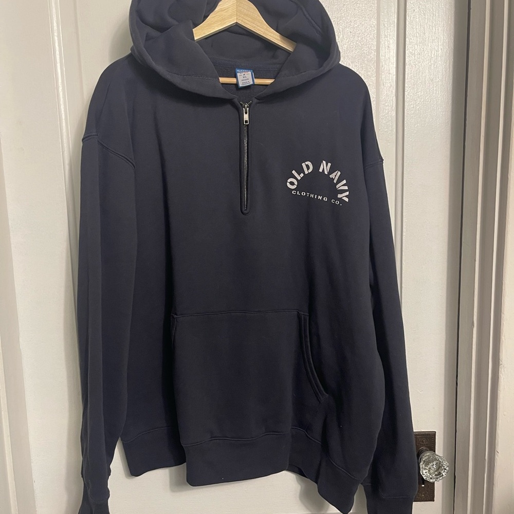 Old Navy ‘94 Reissue Navy 1/4 Zip Pullover Logo Hoodie Unisex Size XL